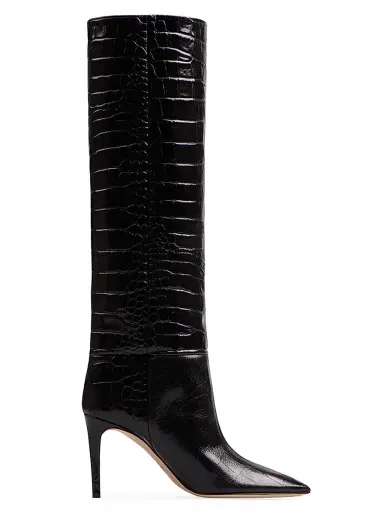 Paris Texas Women's Stiletto 85MM Crocodile-Embossed Leather Boots - Carbone - Size 11 | Thumbnail 1