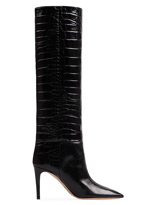Women's Stiletto 85MM Crocodile-Embossed Leather Boots - Carbone
