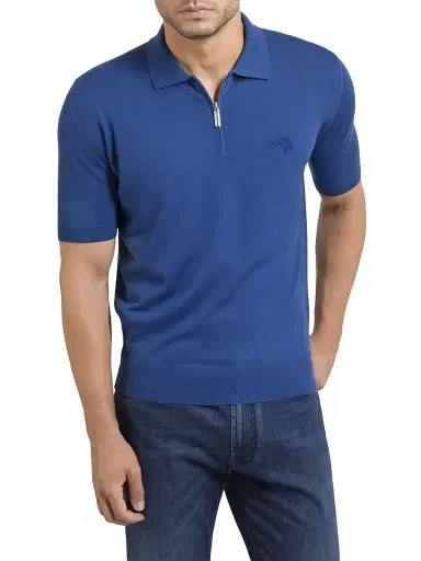 Stefano Ricci Men's Zip Polo Shirt - Medium Blue | Thumbnail 2