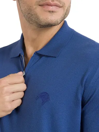 Stefano Ricci Men's Zip Polo Shirt - Medium Blue | Thumbnail 4