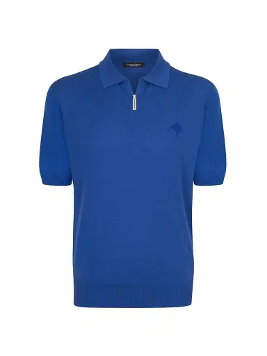 Stefano Ricci Men's Zip Polo Shirt - Medium Blue | Thumbnail 1