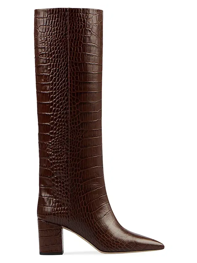 Women's Anja 70MM Crocodile-Embossed Leather Boots - Cioccolato