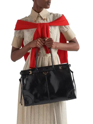 Prada Women's Bonnie Leather Tote Bag - Black | Thumbnail 2 Prada Women's Bonnie Leather Tote Bag - Black | Thumbnail 2