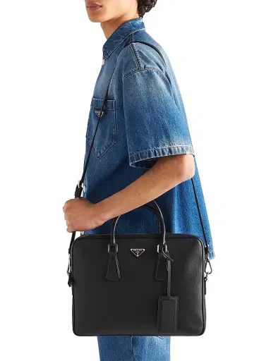Prada Men's Saffiano Leather Work Bag - Black | Thumbnail 2