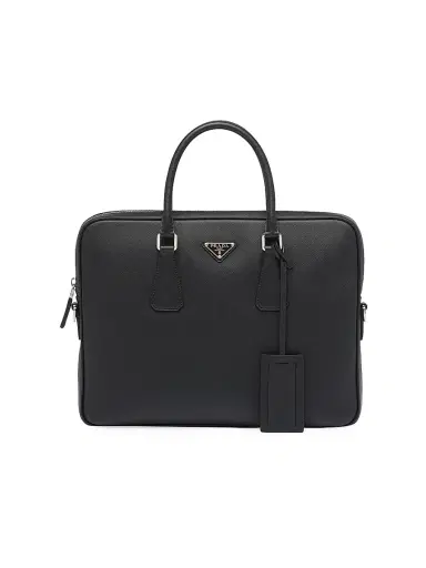 Prada Men's Saffiano Leather Work Bag - Black | Thumbnail 1