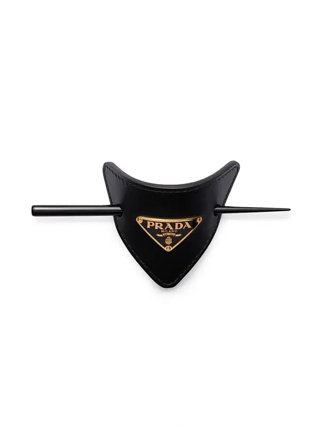 Prada Women's Leather Hair Clip - Black Gold