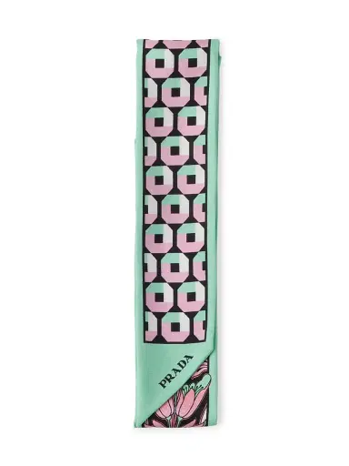 Prada Women's Skinny Printed Silk Twill Rectangular Scarf - Green | Thumbnail 1