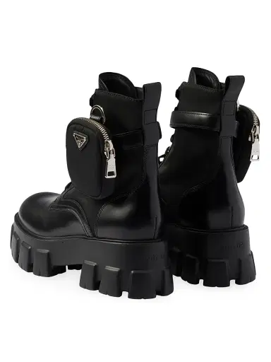 Prada Women's Monolith Leather and Re-Nylon Combat Boots | Thumbnail 4 Prada Women's Monolith Leather and Re-Nylon Combat Boots | Thumbnail 4