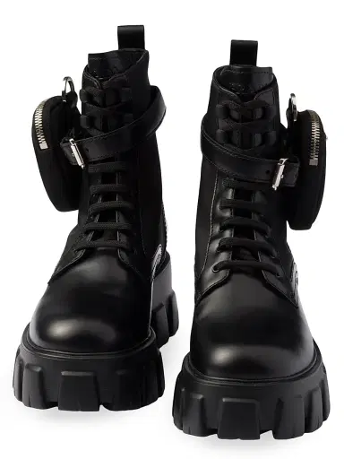 Prada Women's Monolith Leather and Re-Nylon Combat Boots | Thumbnail 5 Prada Women's Monolith Leather and Re-Nylon Combat Boots | Thumbnail 5