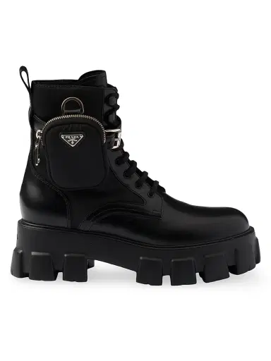Prada Women's Monolith Leather and Re-Nylon Combat Boots | Thumbnail 1 Prada Women's Monolith Leather and Re-Nylon Combat Boots | Thumbnail 1