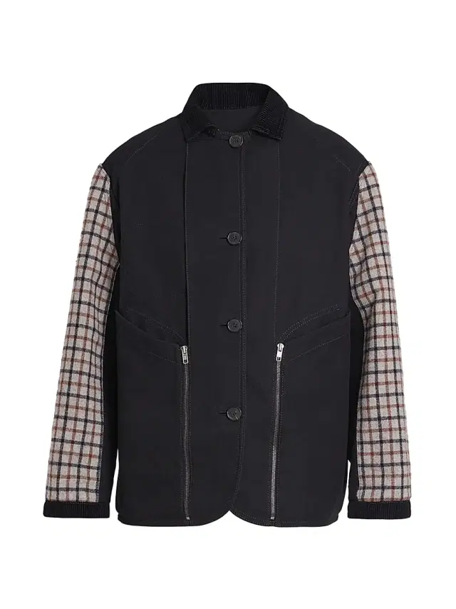 Men's Wool & Cotton Button-Up Coat - Black