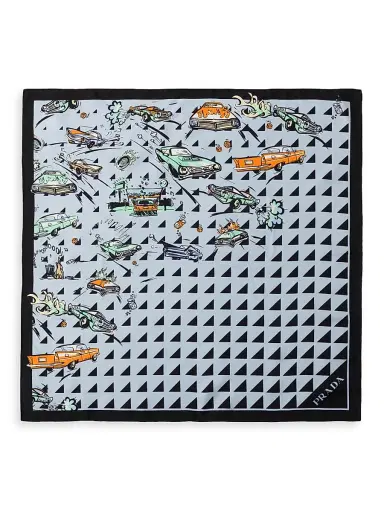 Prada Women's Printed Silk Twill 55CM Square Scarf - Black | Thumbnail 1 Prada Women's Printed Silk Twill 55CM Square Scarf - Black | Thumbnail 1