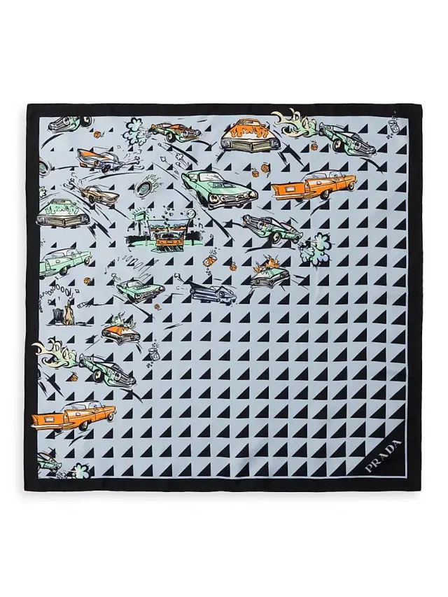 Women's Printed Silk Twill 55CM Square Scarf - Black
