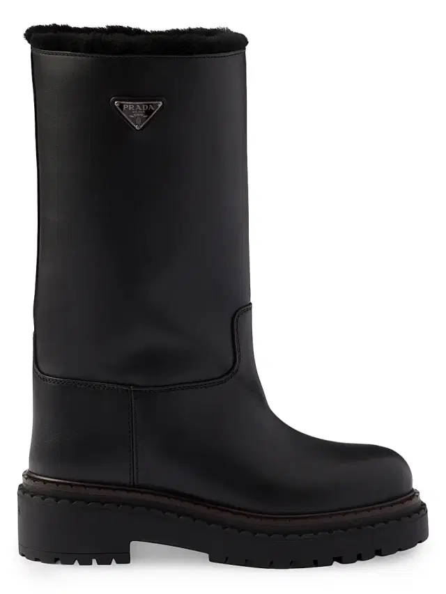 Women's Leather and Shearling Boots - Black