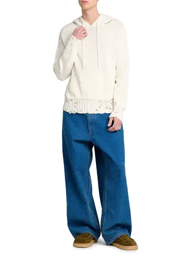 Marni Men's Distressed Hooded Sweater - Lily White - Size 44 | Thumbnail 2