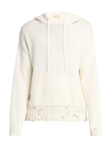 Marni Men's Distressed Hooded Sweater - Lily White - Size 44 | Thumbnail 1
