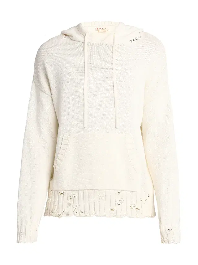 Marni Men's Distressed Hooded Sweater - Lily White