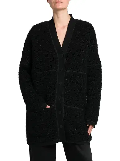 Giorgio Armani Women's Wool-Blend Textured Longline Cardigan - Nero - Size 10 | Thumbnail 3