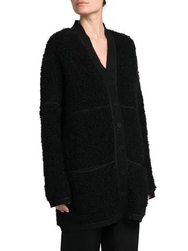 Giorgio Armani Women's Wool-Blend Textured Longline Cardigan - Nero - Size 10 | Thumbnail 4