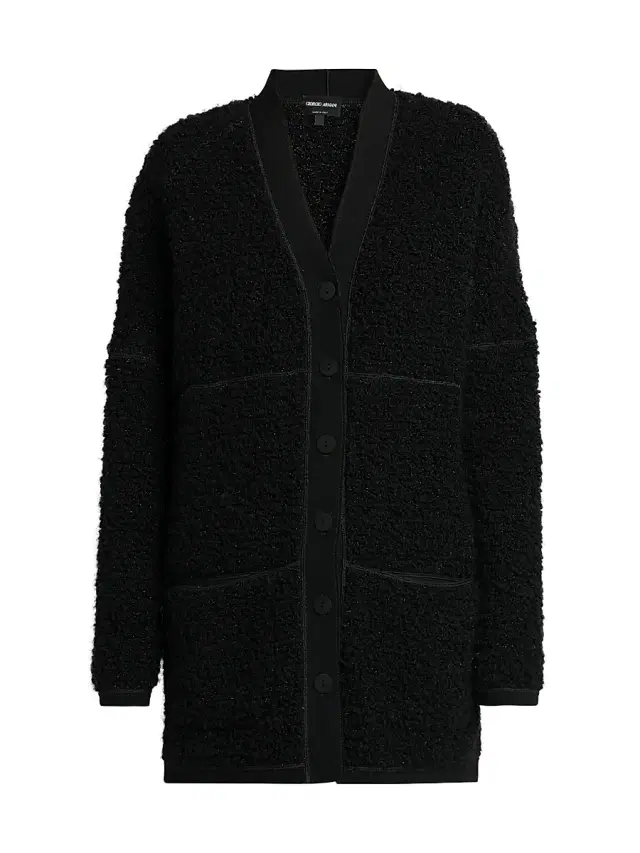 Women's Wool-Blend Textured Longline Cardigan - Nero
