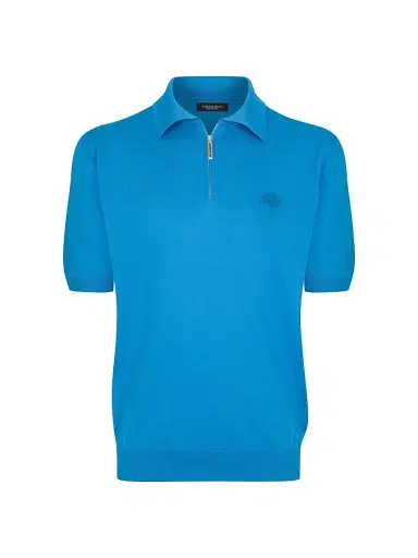 Stefano Ricci Men's Zip Polo Shirt - Bright Blue | Thumbnail 1