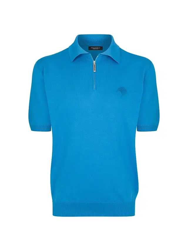 Men's Zip Polo Shirt - Bright Blue