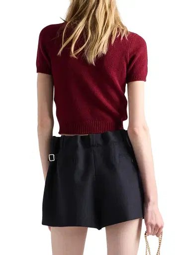 Prada Women's Short-Sleeved Cashmere Sweater - Dark Red - Size 10 | Thumbnail 3