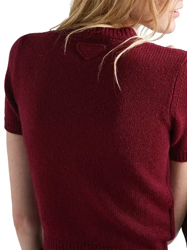 Prada Women's Short-Sleeved Cashmere Sweater - Dark Red - Size 10 | Thumbnail 5