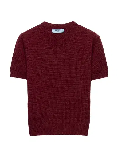 Prada Women's Short-Sleeved Cashmere Sweater - Dark Red - Size 10 | Thumbnail 1