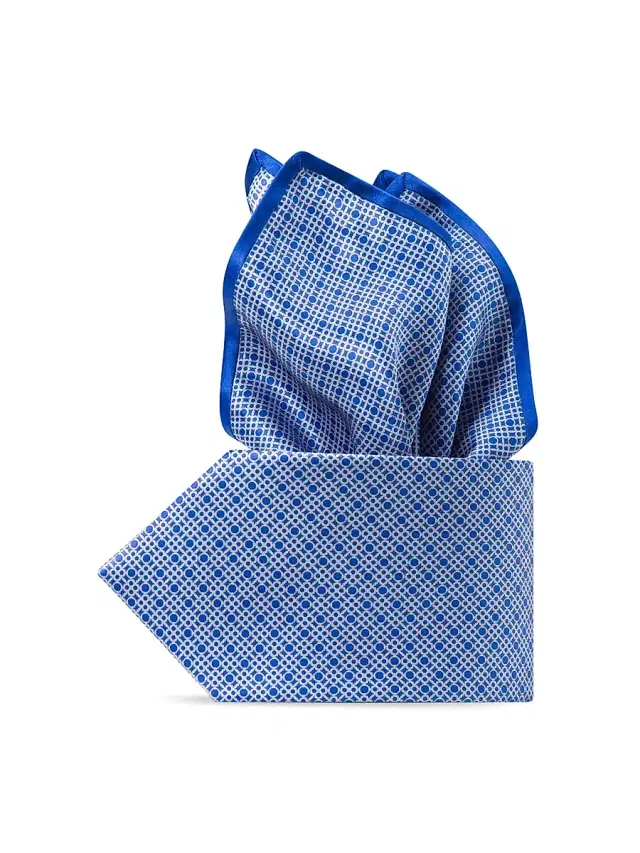 Stefano Ricci Men's Hand Printed Silk Tie Set - Blue White
