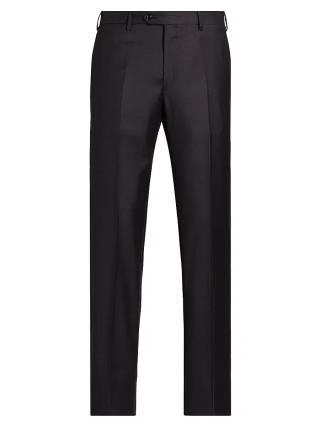 Men's Textured Solid Wool Trousers - Black Wool