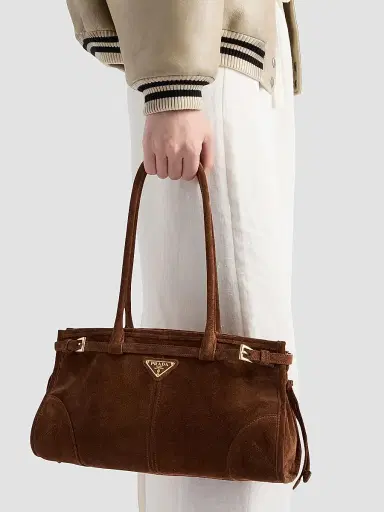 Prada Women's Bonnie Medium Suede Top Handle Bag - Brown | Thumbnail 7