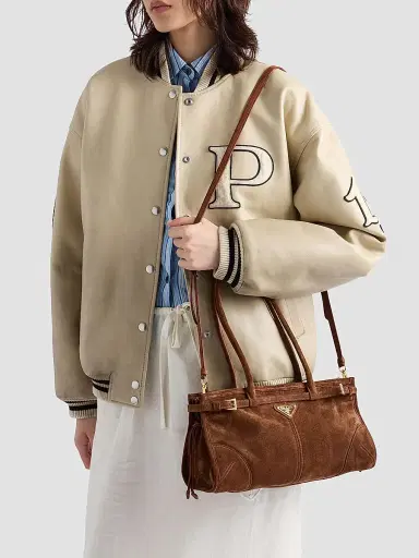 Prada Women's Bonnie Medium Suede Top Handle Bag - Brown | Thumbnail 8