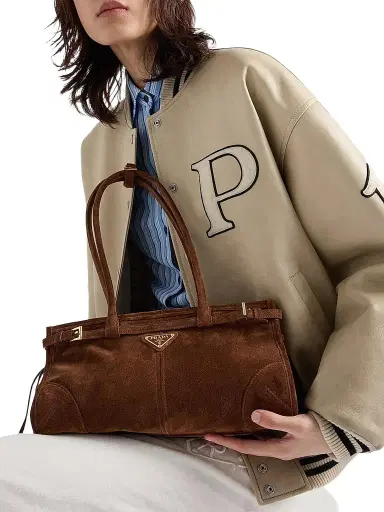 Prada Women's Bonnie Medium Suede Top Handle Bag - Brown | Thumbnail 1