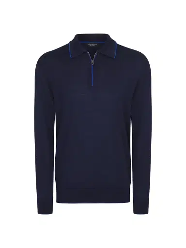 Stefano Ricci Men's Zip Polo Shirt - Navy - Size 38 | Thumbnail 1 Stefano Ricci Men's Zip Polo Shirt - Navy - Size 38 | Thumbnail 1