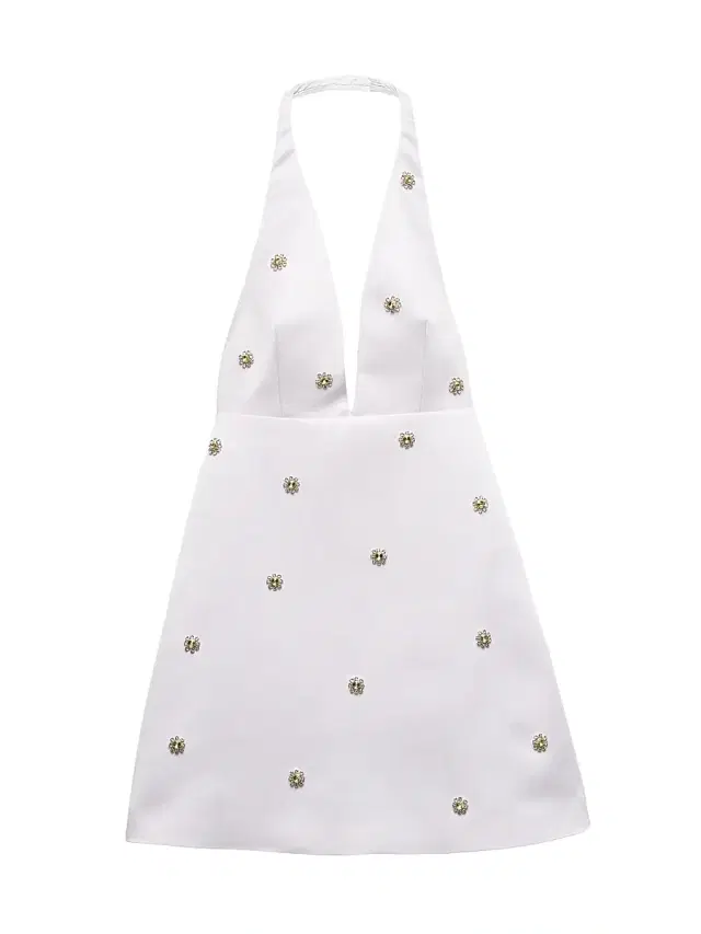 Women's Embroidered Double Satin Mini-Dress - White