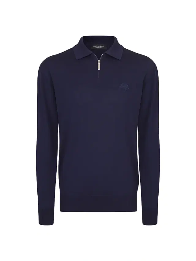 Men's Zip Polo Shirt - Navy