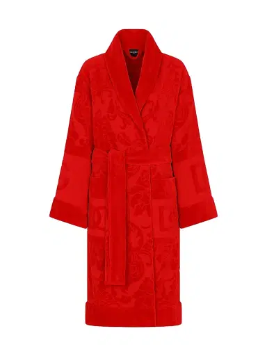 Dolce & Gabbana Men's Jacquard Logo Bath Robe - Red - Size Large | Thumbnail 1