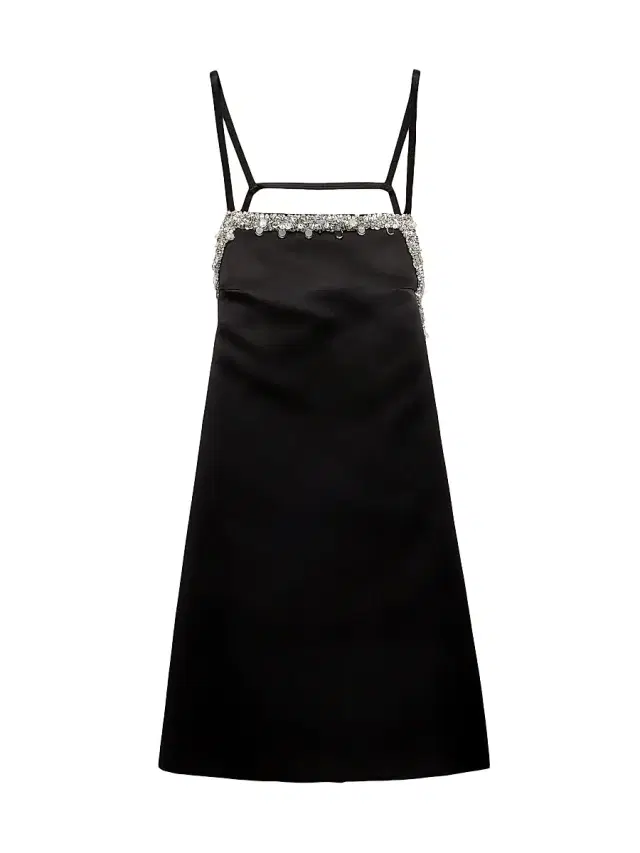 Women's Embroidered Double Satin Mini-Dress - Black