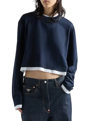 Prada Women's Long-Sleeved Jersey T-Shirt - Blue | Thumbnail 2 Prada Women's Long-Sleeved Jersey T-Shirt - Blue | Thumbnail 2