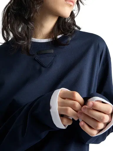 Prada Women's Long-Sleeved Jersey T-Shirt - Blue | Thumbnail 5 Prada Women's Long-Sleeved Jersey T-Shirt - Blue | Thumbnail 5