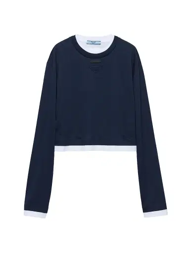 Prada Women's Long-Sleeved Jersey T-Shirt - Blue | Thumbnail 1 Prada Women's Long-Sleeved Jersey T-Shirt - Blue | Thumbnail 1