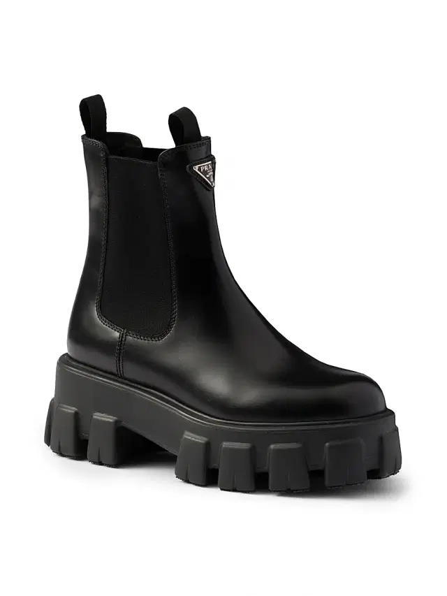 Prada Women's Monolith Brushed Leather Chelsea Boots - Black