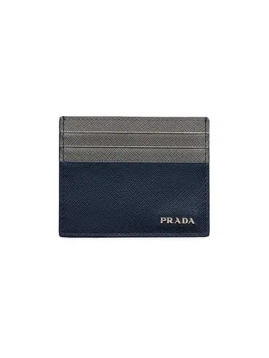 Prada Men's Saffiano Leather Card Holder - Blue | Thumbnail 1 Prada Men's Saffiano Leather Card Holder - Blue | Thumbnail 1