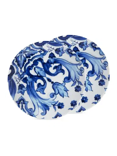 Dolce & Gabbana Blue Mediterraneo Fiore Foglie 2-Piece Dessert Plate Set | Thumbnail 5