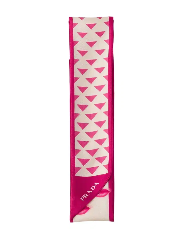 Prada Women's Skinny Printed Silk Twill Rectangular Scarf - Pink