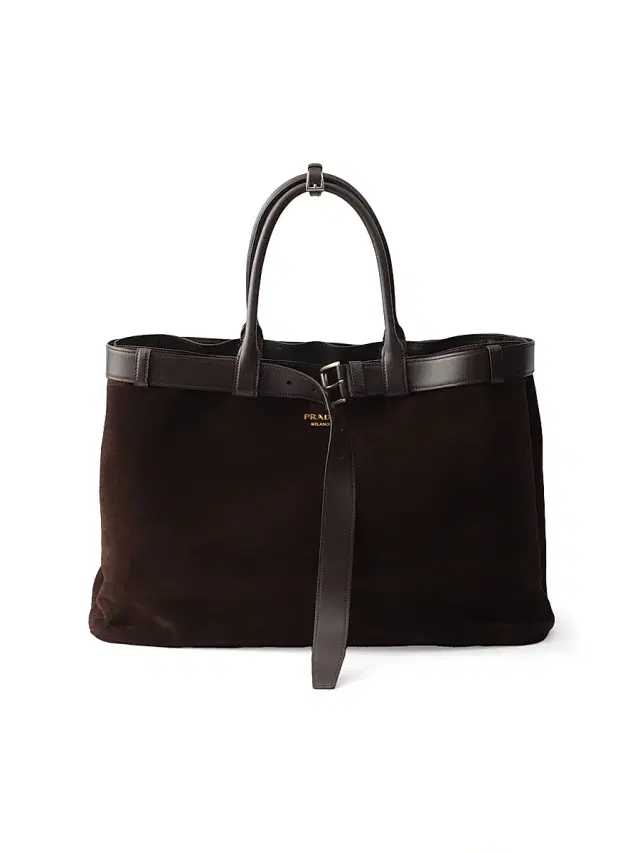 Prada Men's Buckle Suede Bag with Belt - Dark Brown