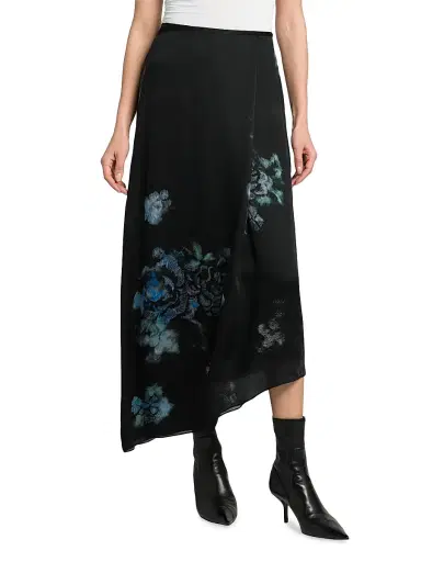 Giorgio Armani Women's Floral Silk Asymmetric Maxi Skirt - Black Beauty - Size 8 | Thumbnail 4 Giorgio Armani Women's Floral Silk Asymmetric Maxi Skirt - Black Beauty - Size 8 | Thumbnail 4
