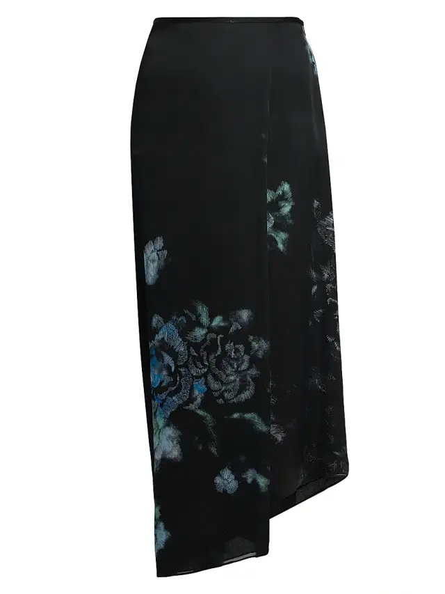 Giorgio Armani Women's Floral Silk Asymmetric Maxi Skirt - Black Beauty