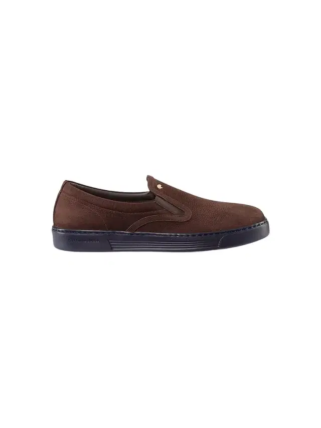 Men's Calfskin Leather Slip-On Sneakers - Brown